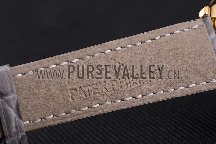 Patek Philippe Calatrava White Dial Gold Case Gray Leather Strap