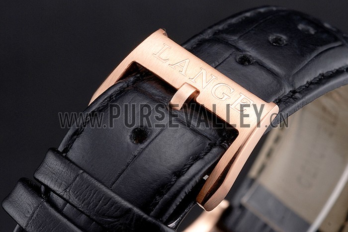 A. Lange & Sohne Little Lange Blue Dial Rose Gold Case Black Leather Strap