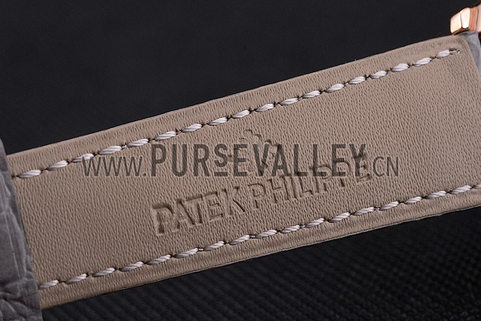 Patek Philippe Calatrava White Dial Diamond Markings Rose Gold Case Gray Leather Strap