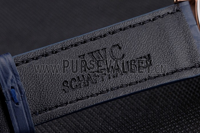 Swiss IWC Portugieser Power Reserve Blue Dial Rose Gold Case Blue Leather Strap