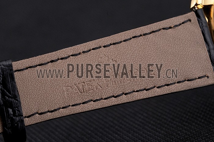 Patek Philippe Calatrava White Embossed Dial Gold Case Black Leather Strap