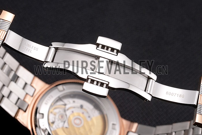 Swiss Vacheron Constantin Traditionnelle White Dial Diamond Bezel Rose Gold Case Two Tone Bracelet