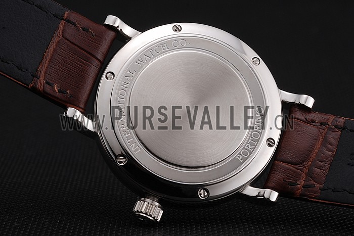 IWC Portofino Silver Dial Stainless Steel Case Diamonds Bezel Brown Leather Strap