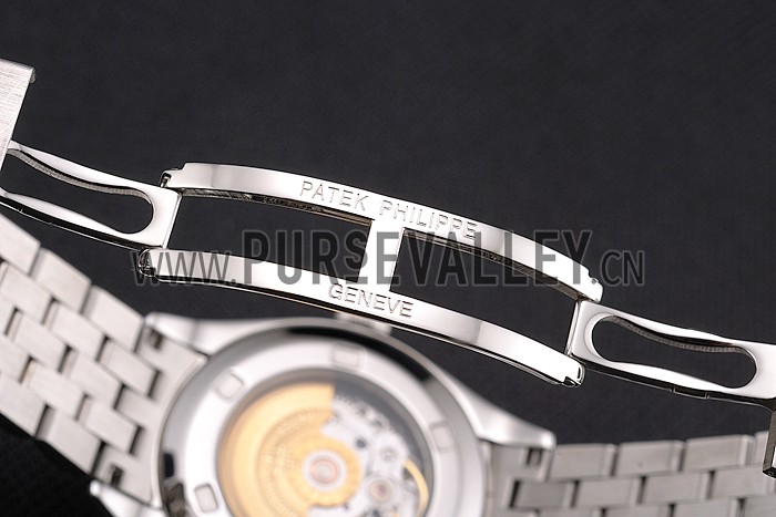 Swiss Patek Philippe Calatrava Black Openworked Dial Diamond Bezel Stainless Steel Case And Bracelet