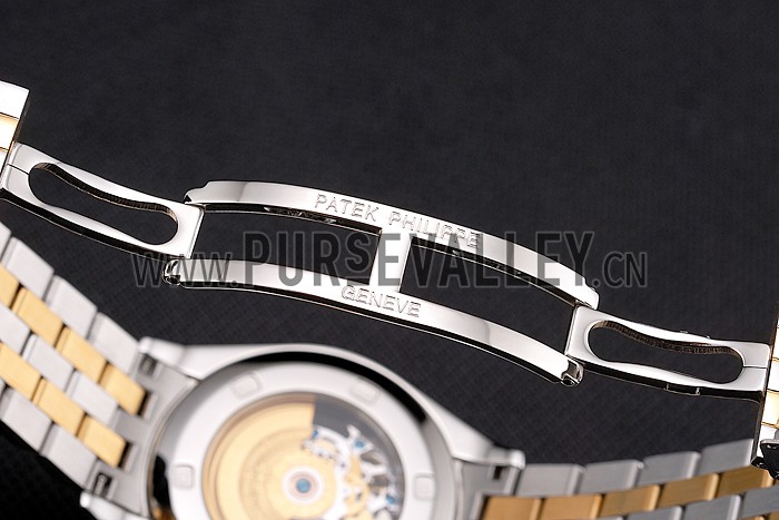 Swiss Patek Philippe Calatrava Openworked Stainless Steel Case Gold Bezel Two Tone Bracelet