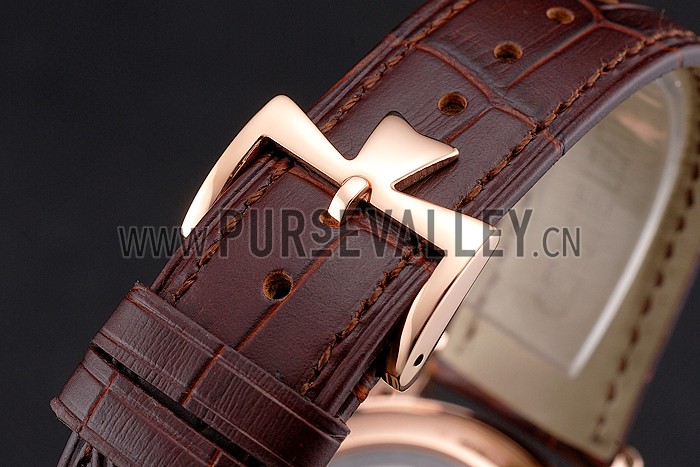 Swiss Vacheron Constantin Traditionnelle Power Reserve Rose Gold Dial And Case Diamond Bezel Brown Leather Strap