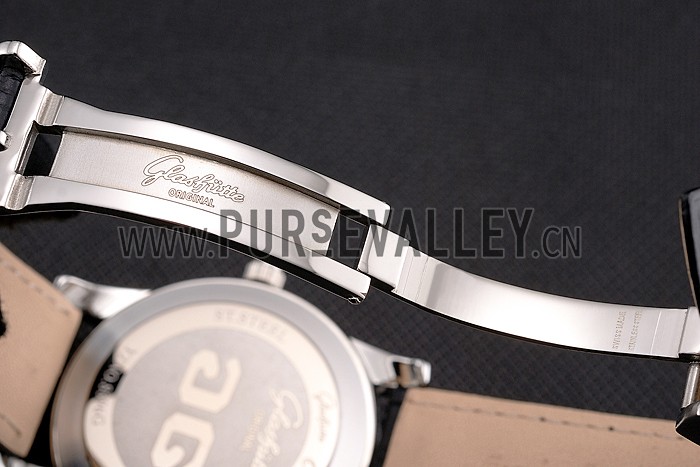 Glashutte Original Black Dial Stainless Steel Case Black Leather Strap