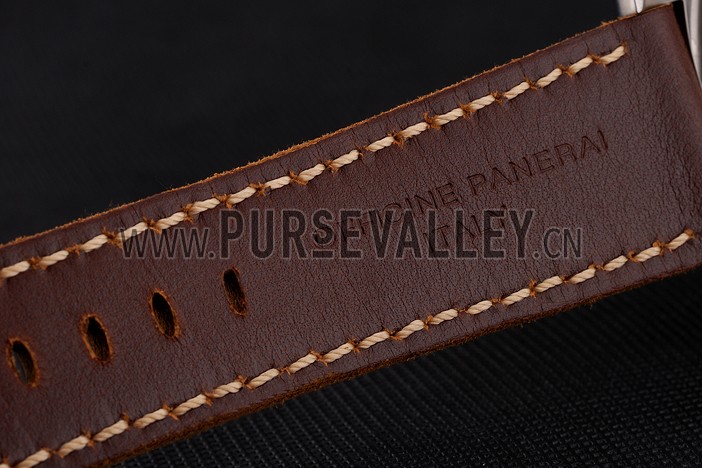 Swiss Panerai Submersible Left Handed Black Embossed Case Stainless Steel Case Brown Leather Strap