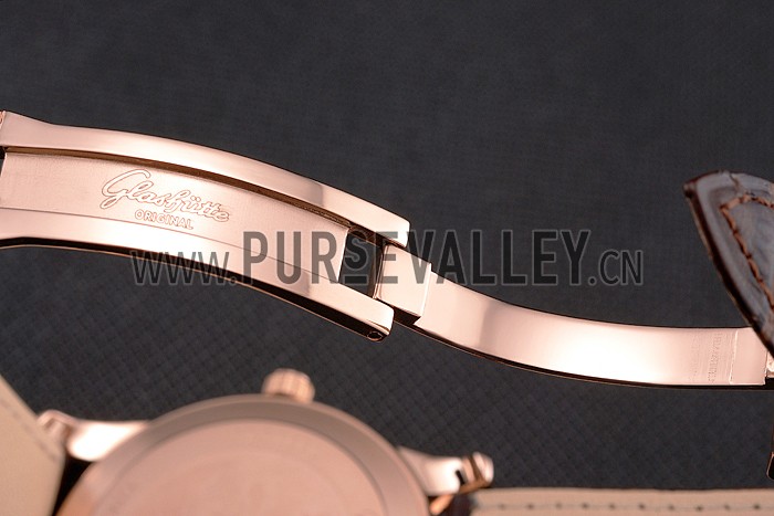 Glashutte Original Silver Dial Rose Gold Case Brown Leather Strap