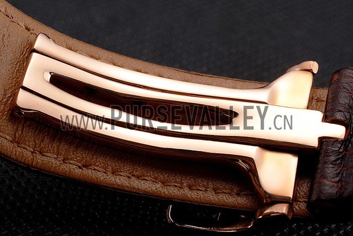 Hermes Dressage White Dial Rose Gold Case Brown Leather Strap