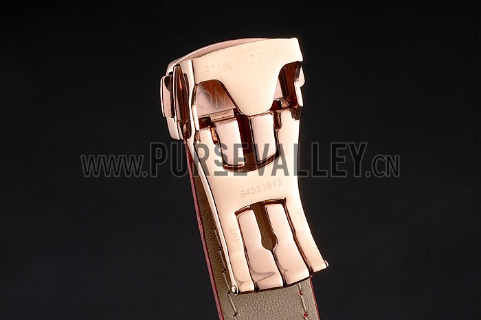 Omega Speedmaster White Dial Rose Gold Case Diamond Bezel Red Leather Strap