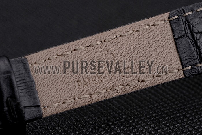 Patek Philippe Calatrava Black Dial Roman Numerals Double Ribbed Bezel Stainless Steel Case Black Leather Strap