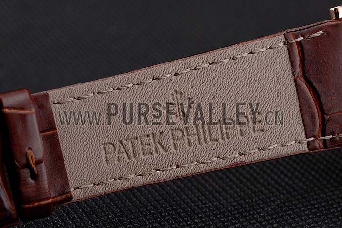 Patek Philippe Calatrava Black Dial Roman Numerals Ribbed Bezel Rose Gold Case Brown Leather Strap