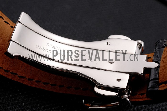 Swiss Hermes Arceau Skeleton Black Dial Blue Hands Stainless Steel Case Black Leather Strap