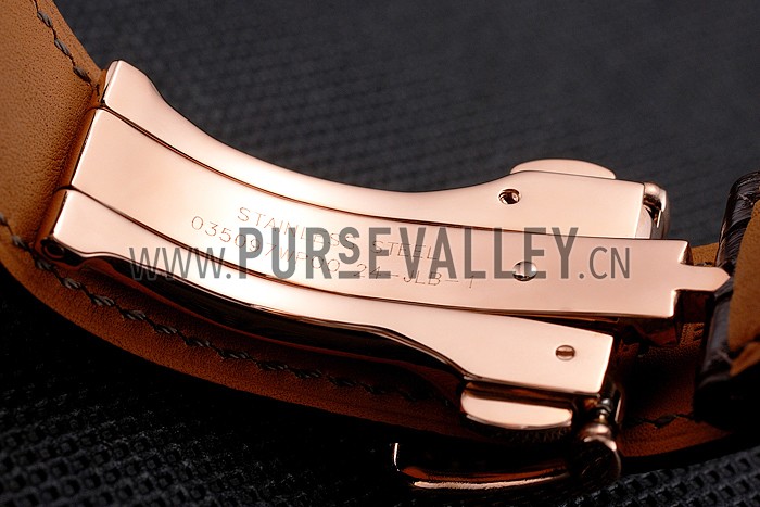 Swiss Hermes Arceau Skeleton Black Dial Brown Hands Rose Gold Case Brown Leather Strap