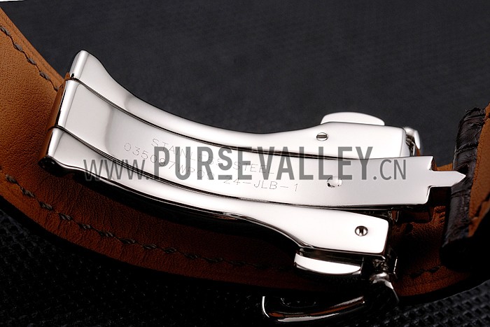 Swiss Hermes Arceau Skeleton Brown Dial Blue Hands Stainless Steel Case Brown Leather Strap