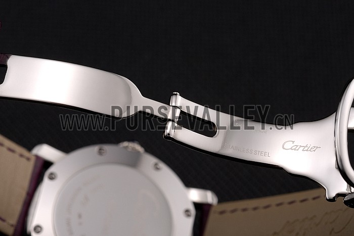Cartier Ronde White Dial Stainless Steel Case Purple Leather Strap