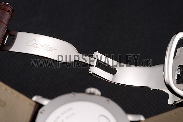 Cartier Ronde Solo Black Dial Diamond Hour Marks Stainless Steel Case Brown Leather Strap