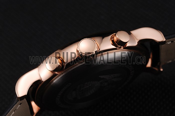 Omega Seamaster Vintage Chronograph Black Dial Diamond Hour Marks Rose Gold Case Black Leather Strap