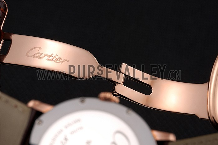 Cartier Ronde Solo Brown Dial Diamond Hour Marks Rose Gold Case Brown Leather Strap