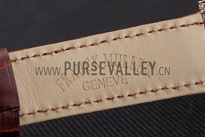 Franck Muller Double Mistery Ronde Black Dial Rose Gold Case Brown Leather Strap