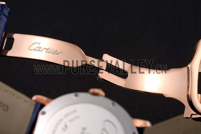 Cartier Ronde Solo White Dial Diamond Bezel Rose Gold Case Blue Leather Strap