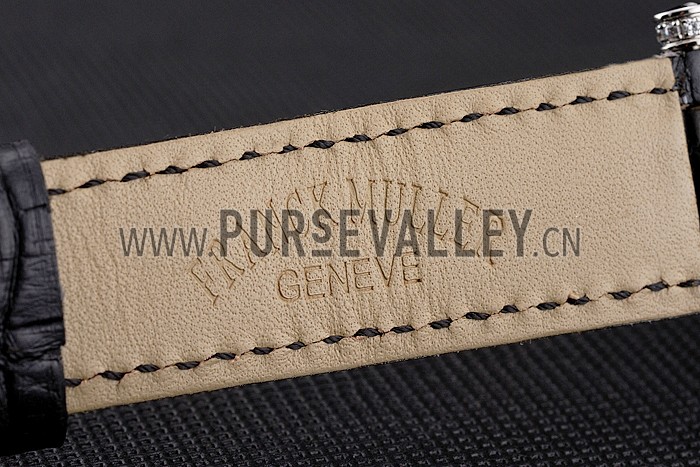 Franck Muller Double Mistery Ronde Black Dial Stainless Steel Case Black Leather Strap