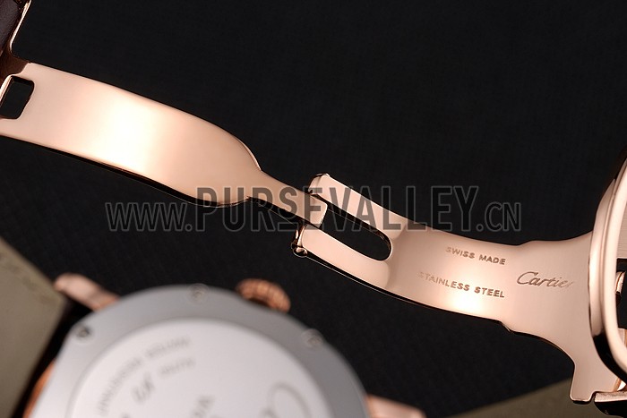 Cartier Ronde Solo Brown Dial Diamond Bezel Rose Gold Case Brown Leather Strap