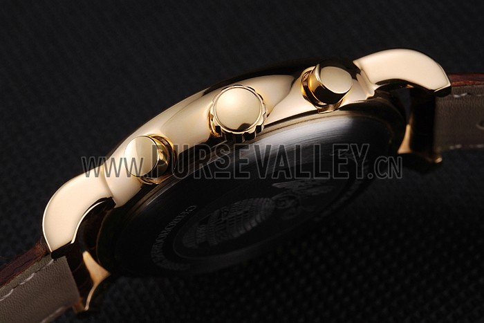 Omega Seamaster Vintage Chronograph White Dial Gold Case Brown Leather Strap