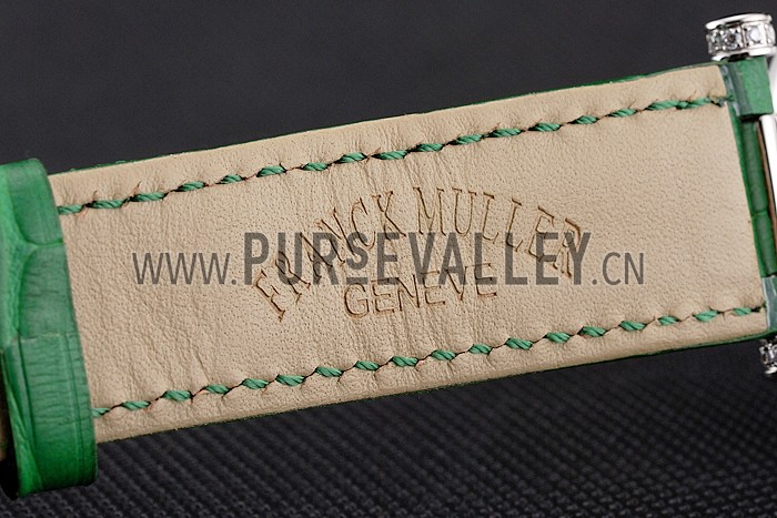 Franck Muller Double Mistery Ronde White Dial Stainless Steel Case Green Leather Strap