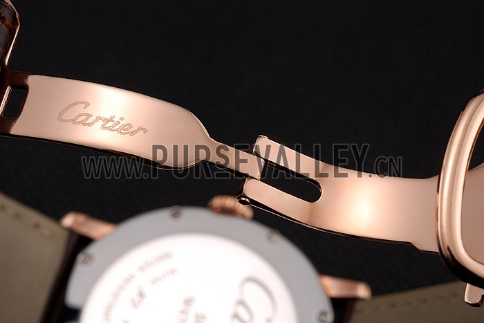 Cartier Ronde Solo Brown Dial Diamond Hour Marks And Bezel Rose Gold Case Brown Leather Strap