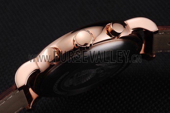 Omega Seamaster Vintage Chronograph White Dial Diamond Hour Marks Rose Gold Case Brown Leather Strap