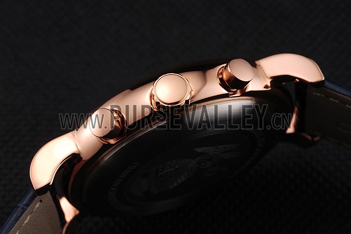 Omega Seamaster Vintage Chronograph White Dial Blue Hour Marks Rose Gold Case Blue Leather Strap