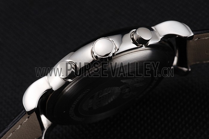 Omega Seamaster Vintage Chronograph White Dial Diamond Hour Marks Stainless Steel Case Black Leather Strap