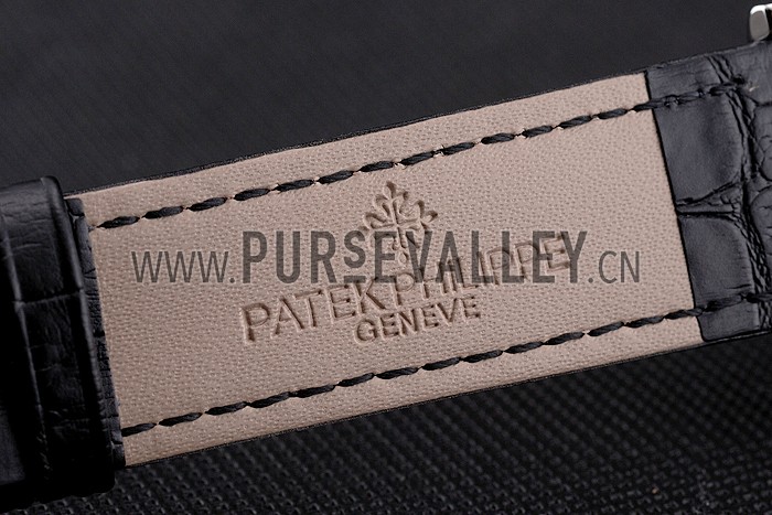 Patek Philippe Calatrava Date Black Dial Stainless Steel Case Black Leather Strap
