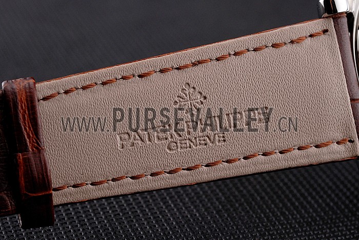 Patek Philippe Complications Moonphase Tourbillon White Dial Stainless Steel Case Brown Leather Strap