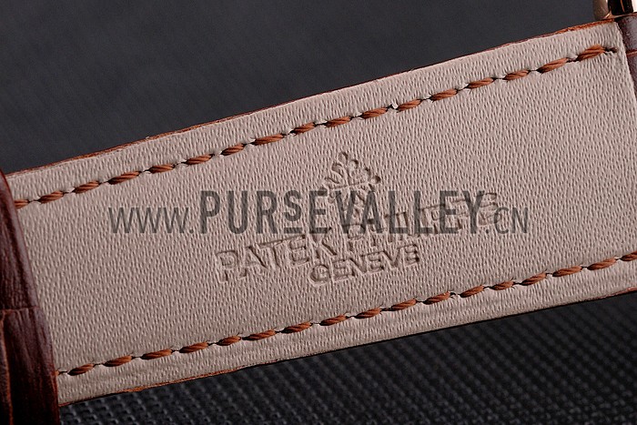 Patek Philippe Complications Moonphase Tourbillon White Dial Rose Gold Case Brown Leather Strap