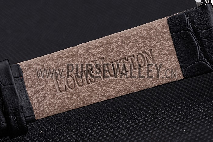 Louis Vuitton Emprise Black Dial Stainless Steel Case With Jewels Black Leather Strap 622789