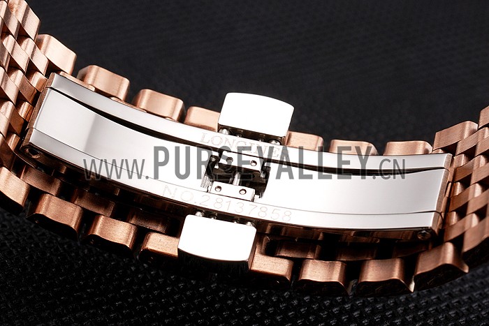 Swiss Longines Grande Classique White Dial Roman Numerals Rose Gold Case And Bracelet