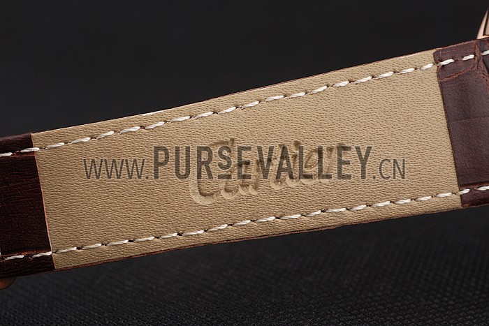 Cartier Calibre De Cartier Small Seconds White Dial Rose Gold Case Brown Leather Strap