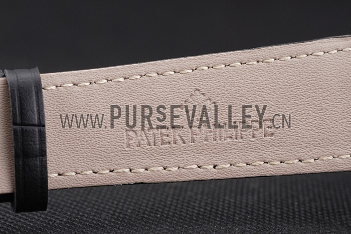 Patek Philippe Chronograph Black Dial With Diamonds Stainless Steel Case Black Leather Strap