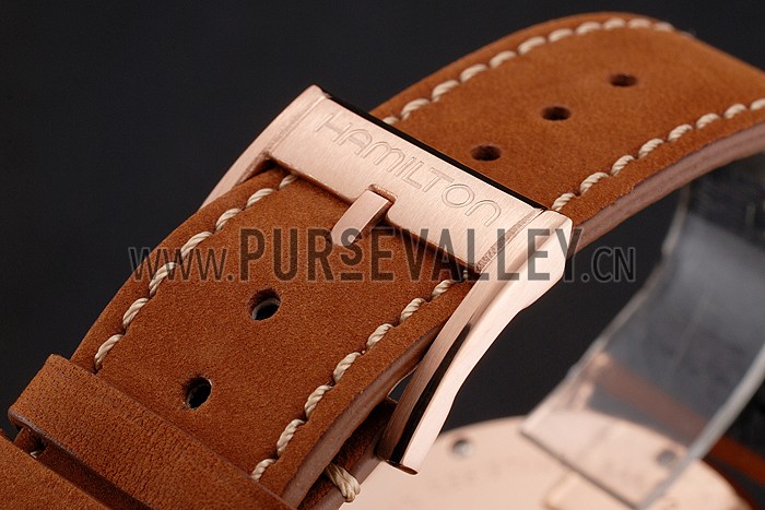 Hamilton Navy Pioneer Chrono White Dial Rose Gold Case Brown Leather Strap