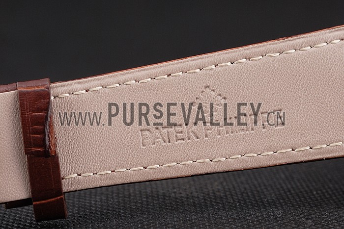 Patek Philippe Chronograph White Dial With Blue And Diamond Markings Rose Gold Case Brown Leather Strap