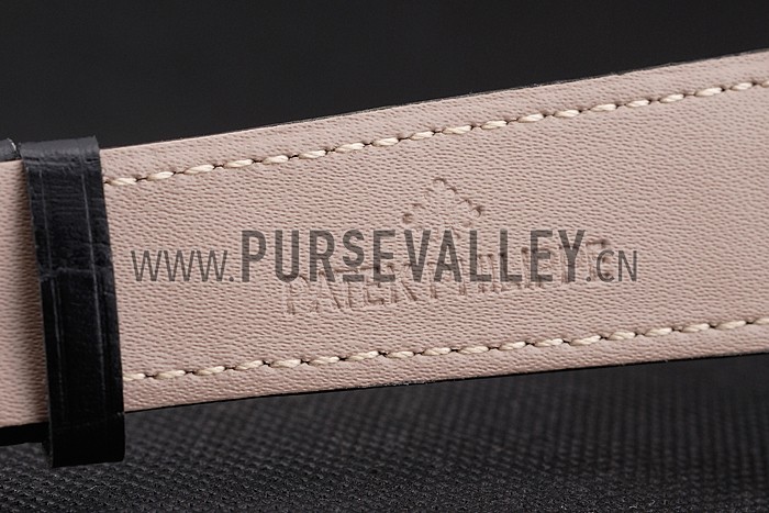 Patek Philippe Chronograph White Dial Blue Markings Rose Gold Case Black Leather Strap