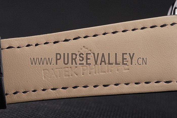 Swiss Patek Philippe Split Seconds Chronograph White Dial Rose Gold Hands Stainless Steel Case Black Leather Strap