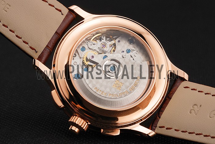 Swiss Patek Philippe 5170J Chronograph Black Dial Rose Gold Case Brown Leather Strap