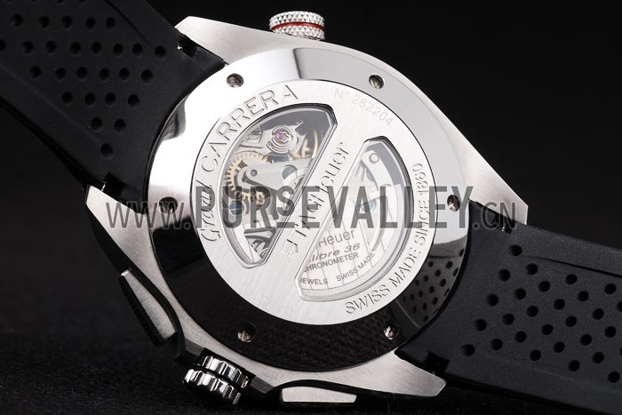 Tag Heuer Swiss Carrera Tachymeter Bezel Perforated Black Rubber Strap White Dial