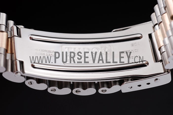 Tudor Swiss Classic Prince Date Stainless Steel Case Rose Gold Ribbed Bezel Gold Dial