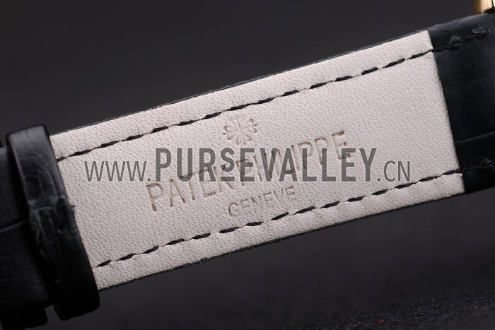 Patek Philippe Swiss Calatrava Ribbed Bezel Grey Dial Black Leather Strap 7640