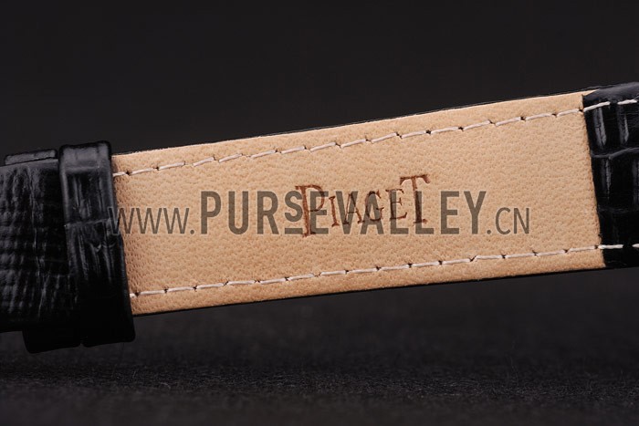 Piaget Swiss Traditional White Radial Pattern Dial Black Leather Strap 7635